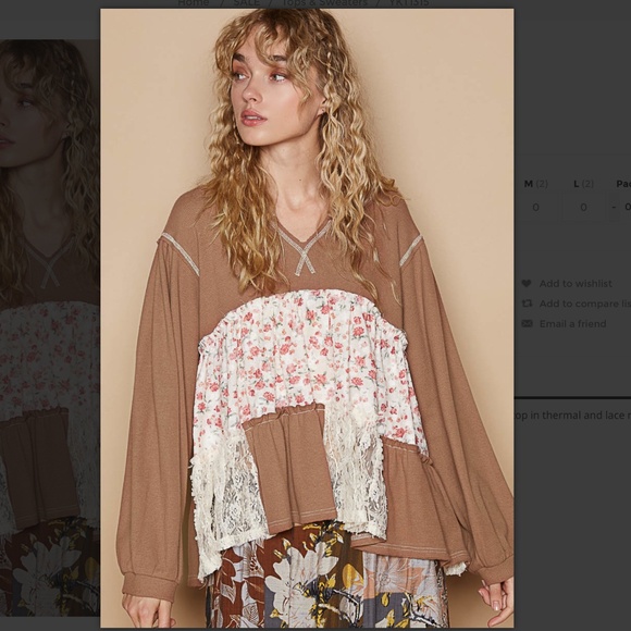 POL Brown and Cream Floral Lace Top - Picture 2 of 5